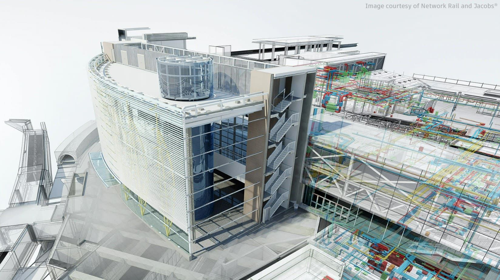 A 3D model of a construction project showing its structure and services details