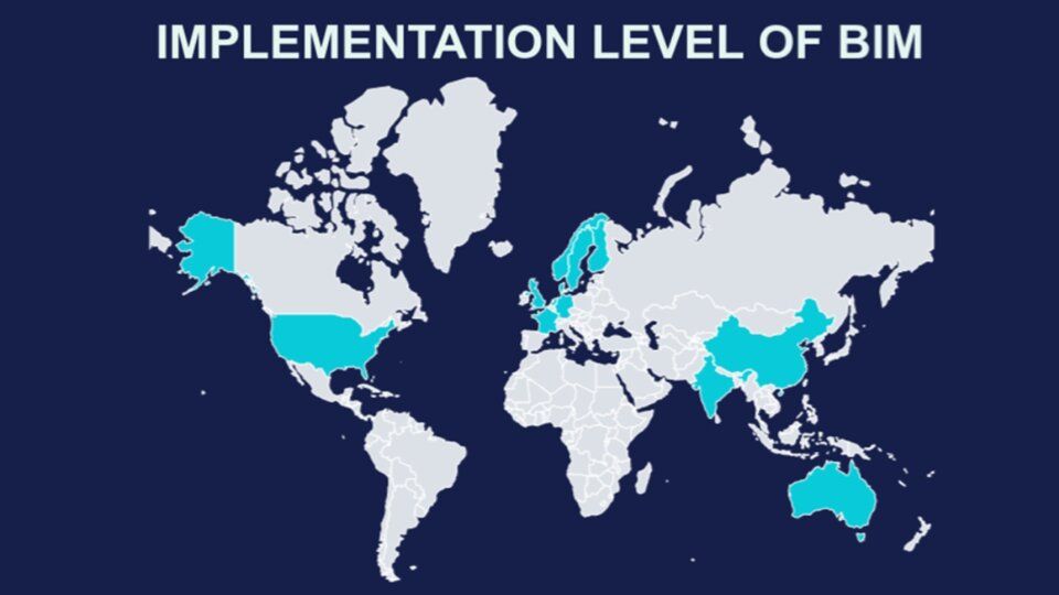A global map showing countries where BIM adoption is getting started