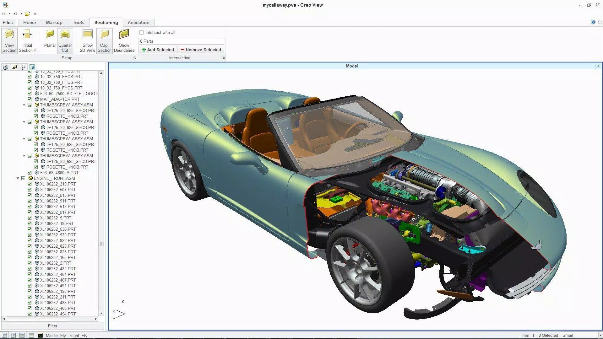 Creo interface and car design with internal components