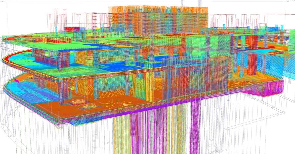 A partial view of the BIM model of the One Nine Elms project in the software Tekla