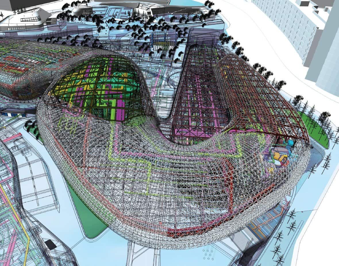 BIM model showing all the structure and MEP services in Dongdaemun plaza design