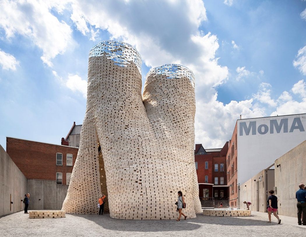 Hy-Fi project using mycelium bricks as seen at its site in New York