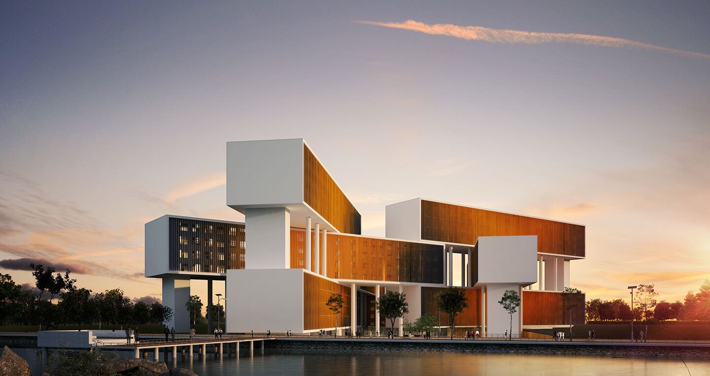  A modern building having an architectural concept of block arrangement