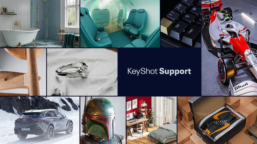 a collage of different interior and product design projects created in KeyShot