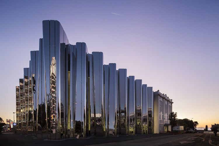 View of the Len Lye Center in New Zealand during the evening