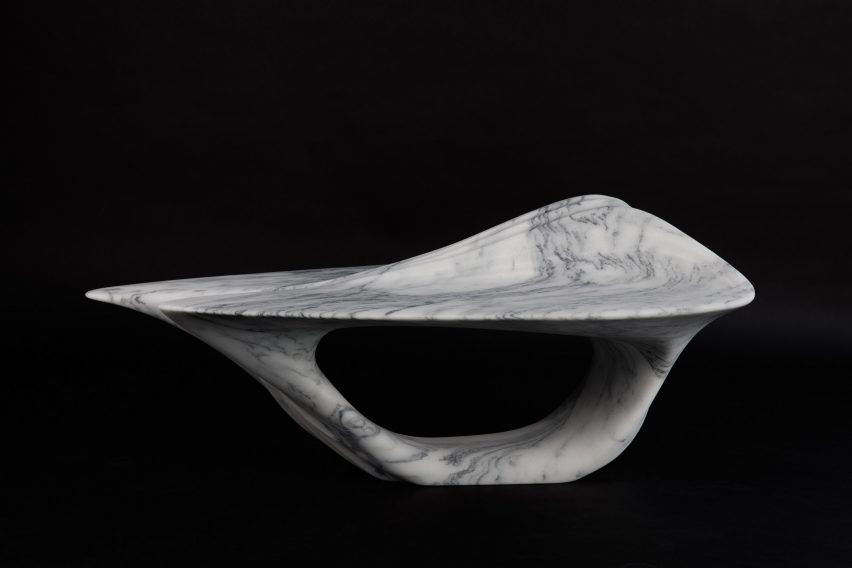 An image of a Parametric furniture called marble table by Layth Mahdi against black background