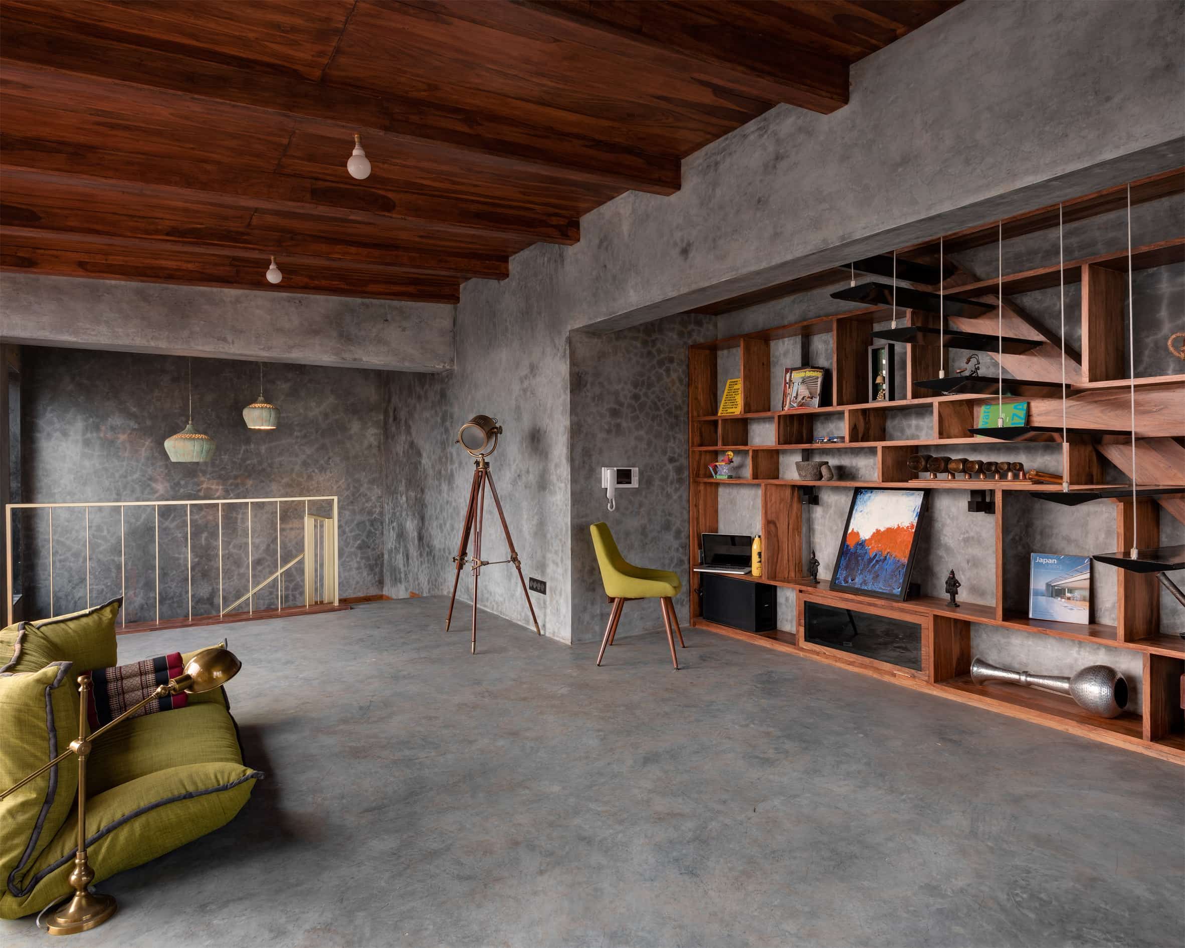 interior space with exposed concrete finish and wood