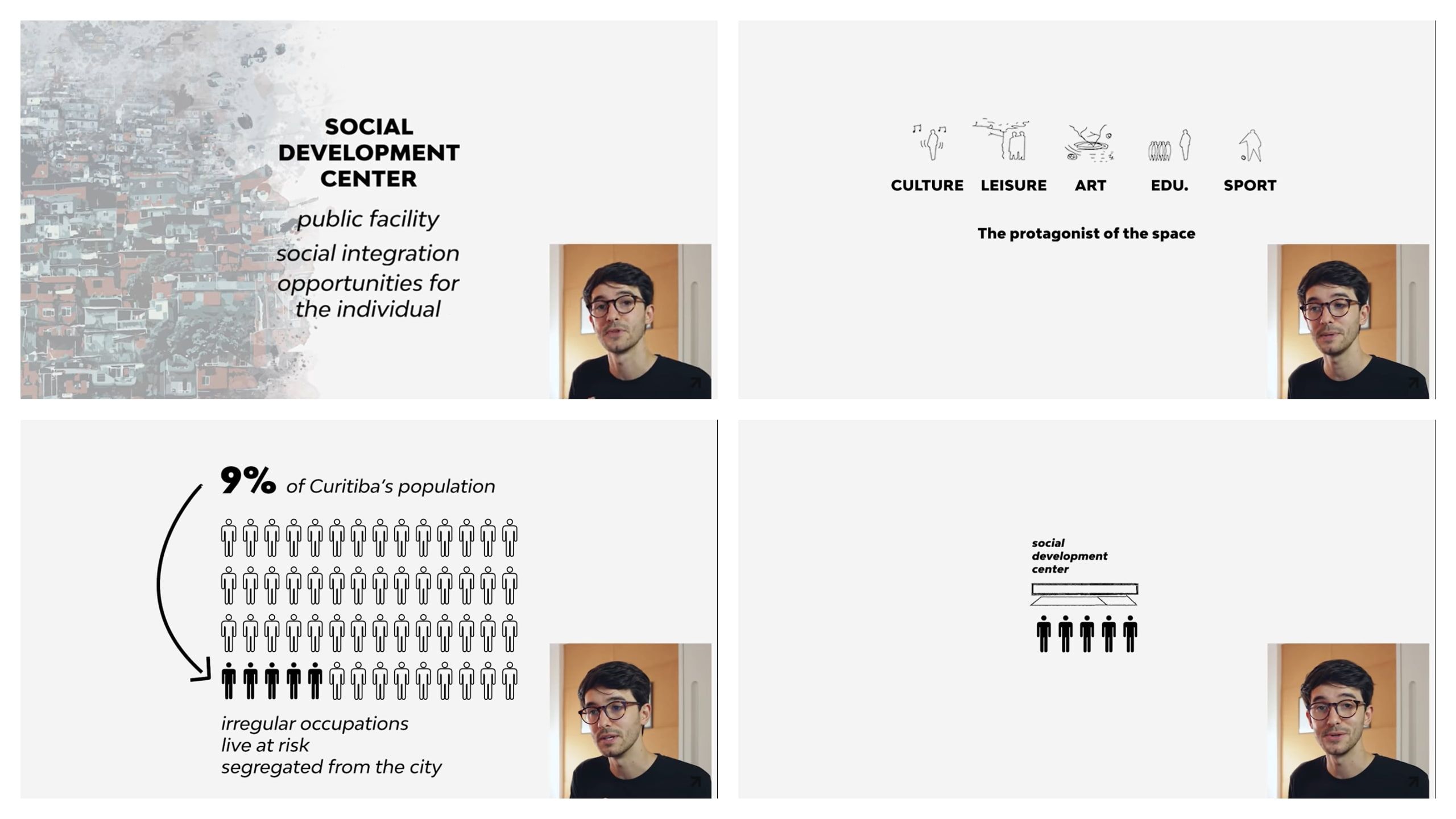 A student presenting his research behind the project