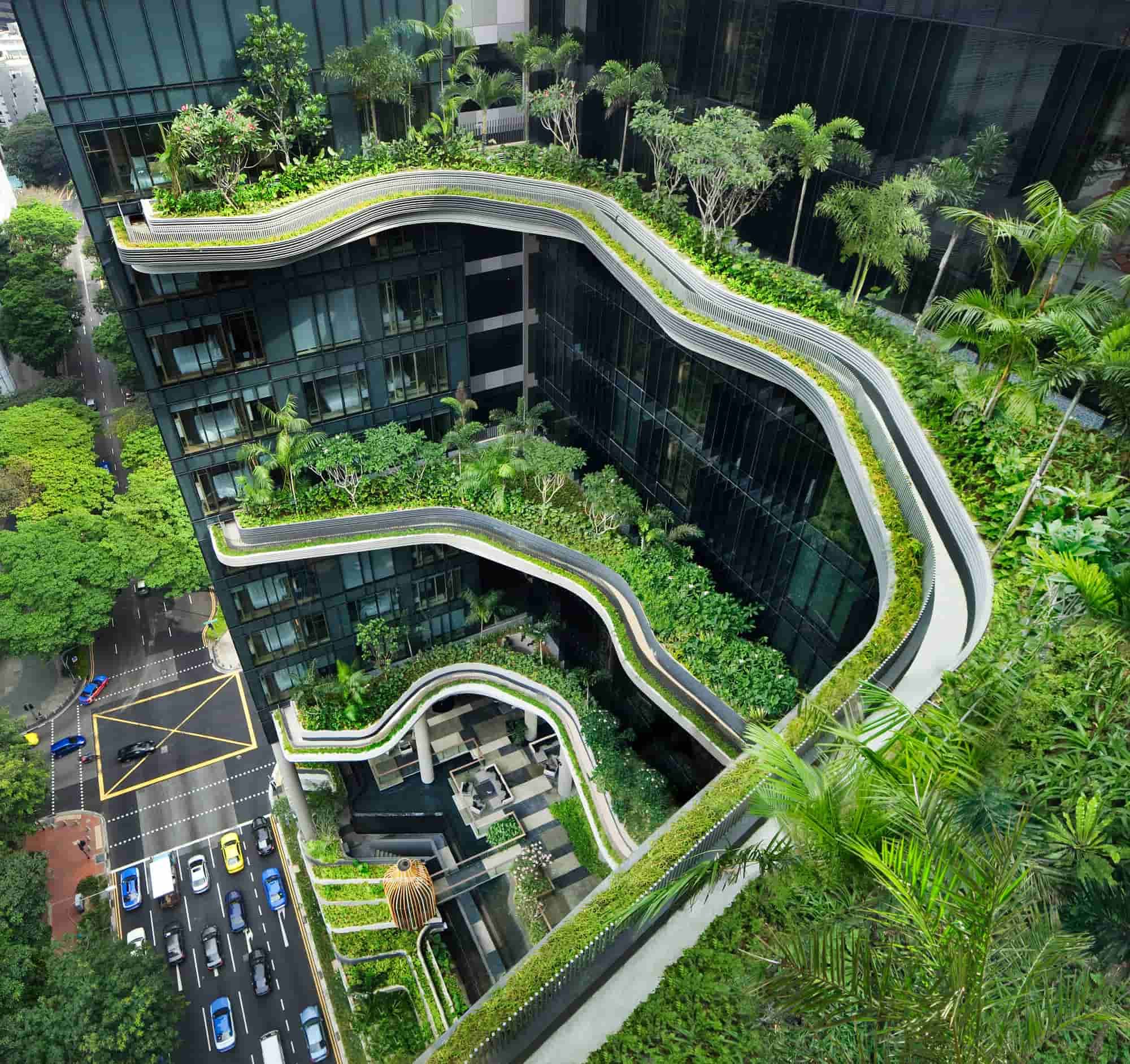 The green decks of Parkroyal Singapore green by WOHA