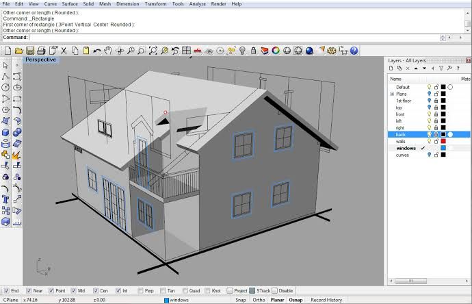 Modelling a simple house using the Rhino 3D software