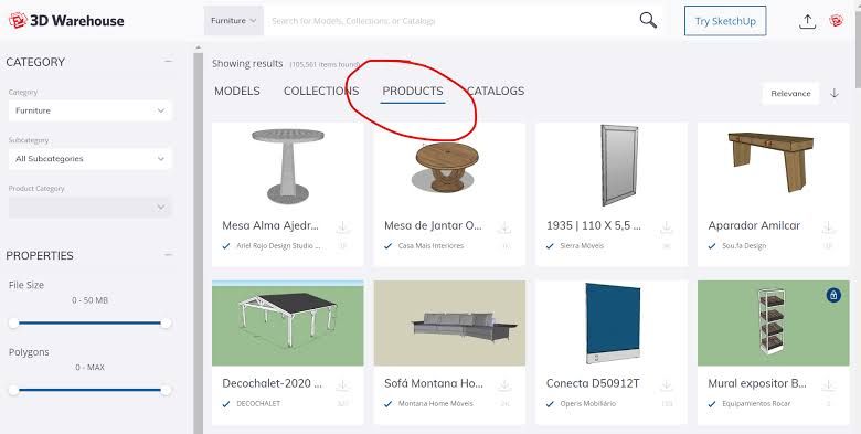3D Warehouse feature interface for downloading 3D models