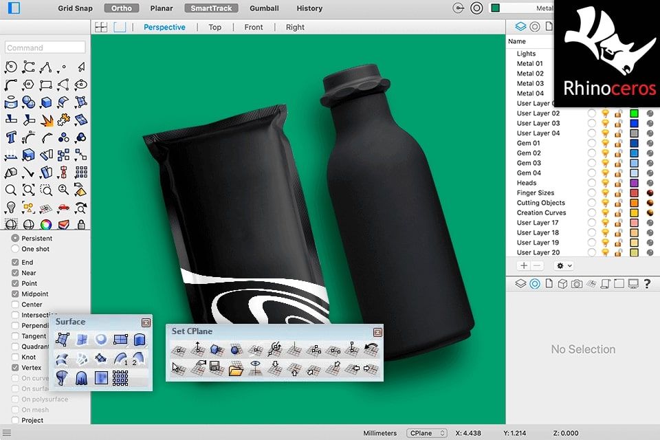 image showing Rhino 3D working interface on Mac Operating System