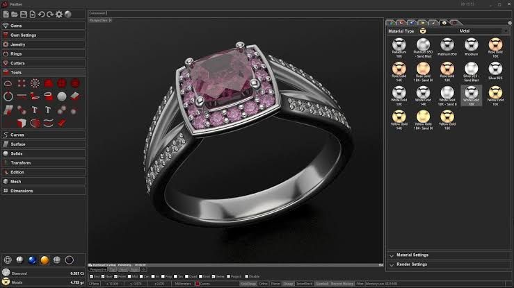 image showing Rhino 3D working interface on jewellery design