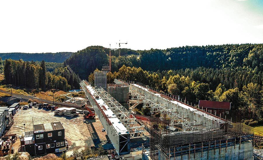 Randselva Bridge in Norway, during its construction phase.