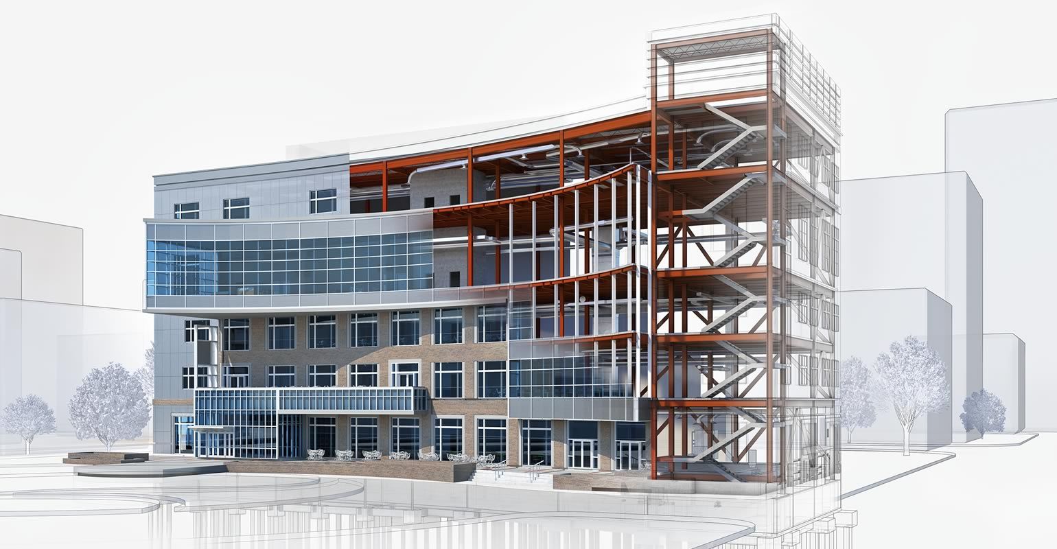 A 3D model for BIM workflow created and rendered in Revit