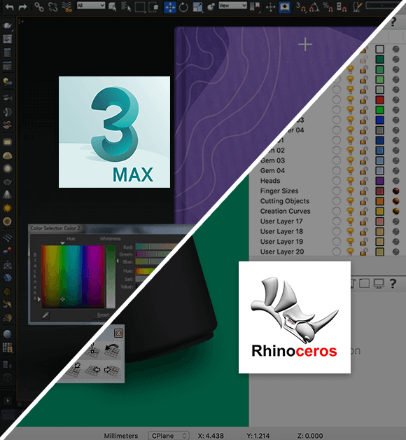 The UIs of Rhino 3D vs that of 3DS Max