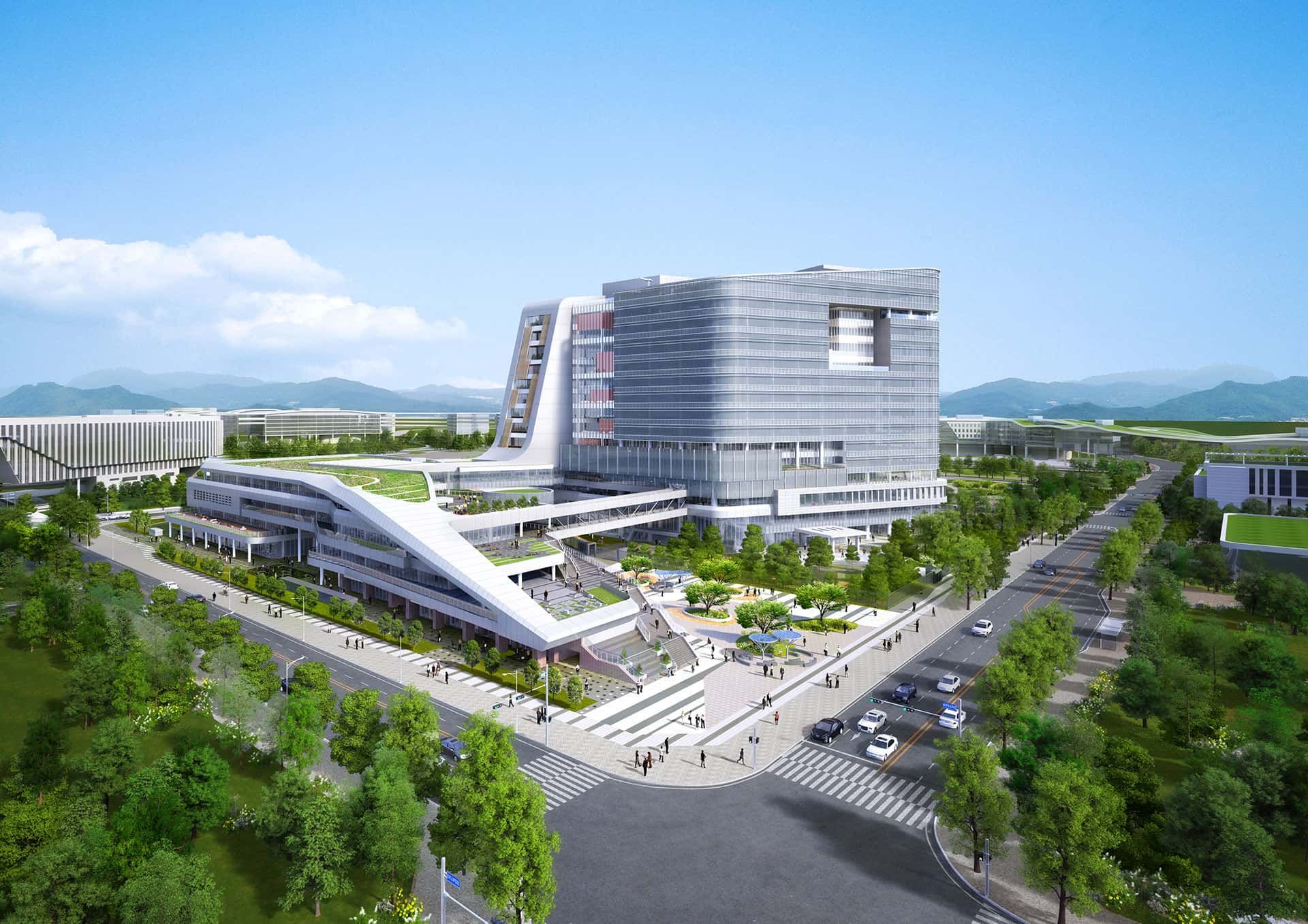 Architectural rendering of Sejong Government Complex in exterior perspective
