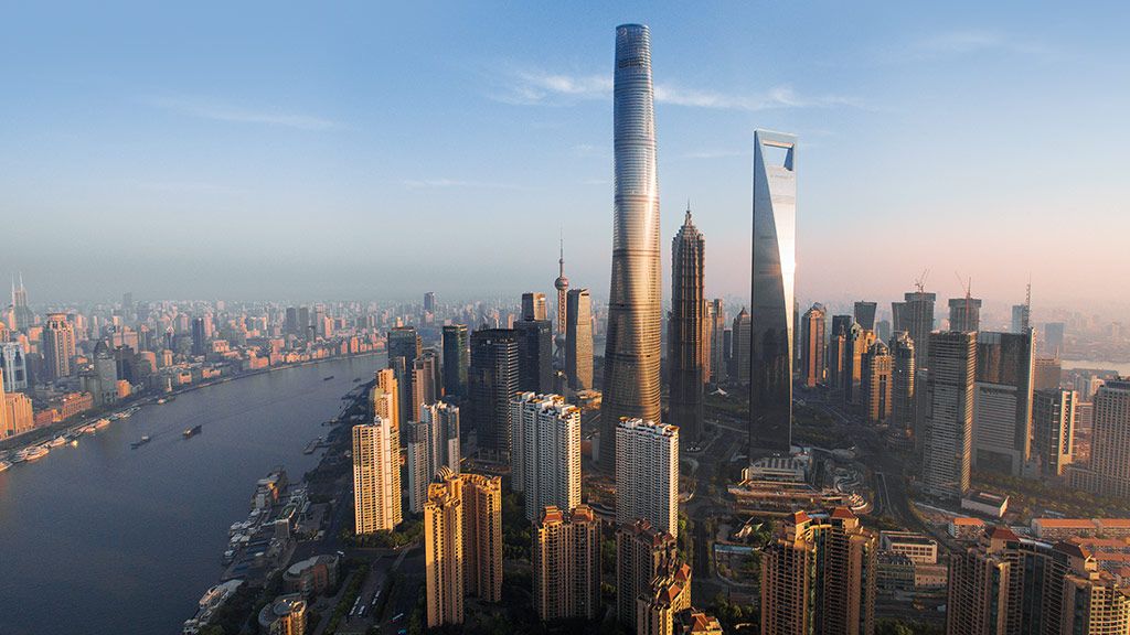 Shanghai Tower with the skyline of the city