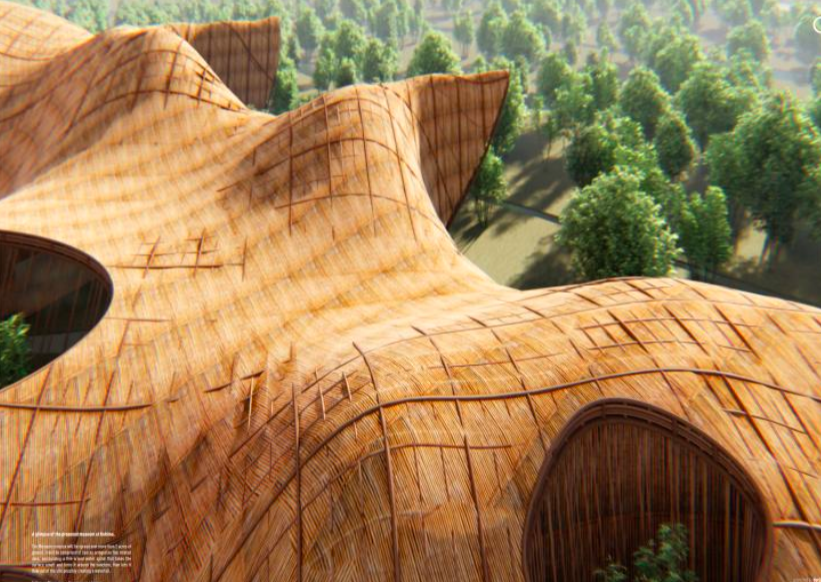 Visualisation of a flowy bamboo roof