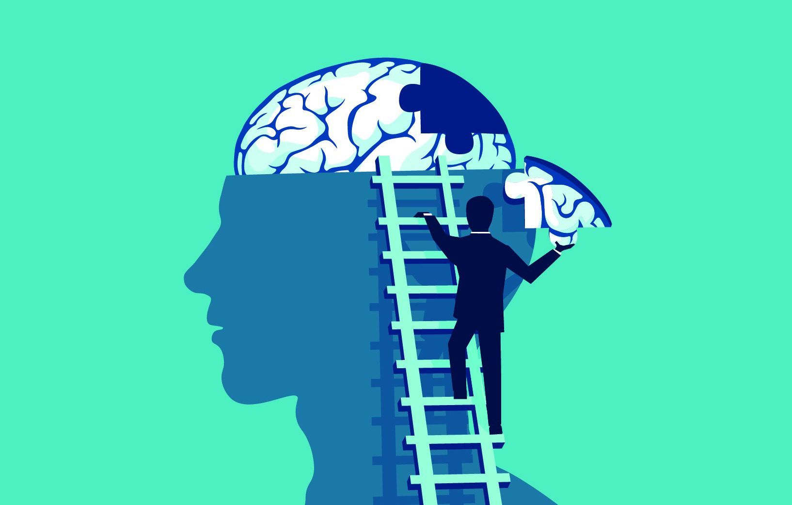 illustration of a man putting the brain puzzle together