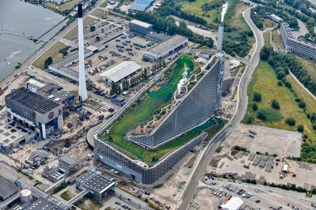 An aerial view of CopenHill with its surrounding site