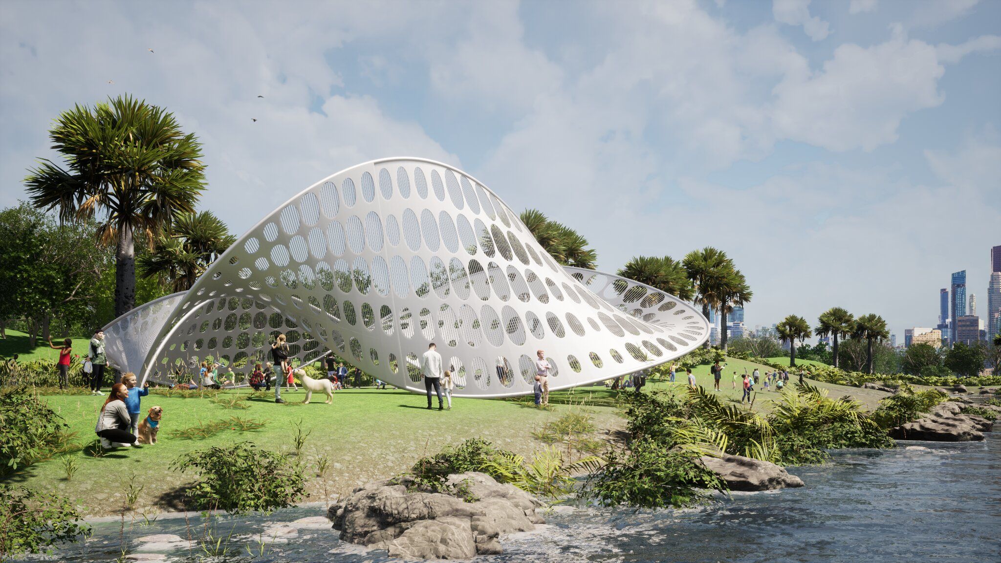 A flowy form conceptualised near a river