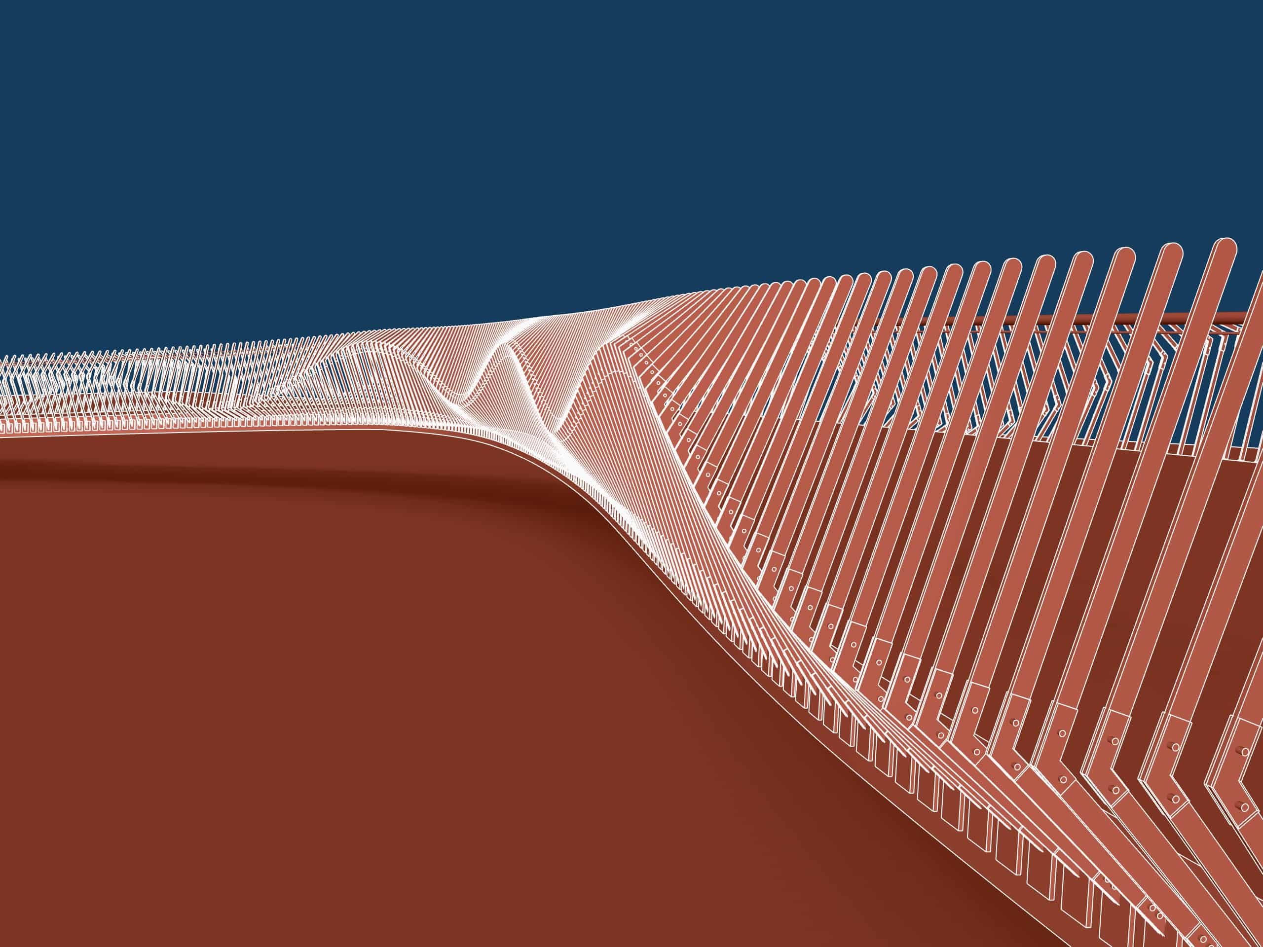 Illustrated sinuous  bridge railing design