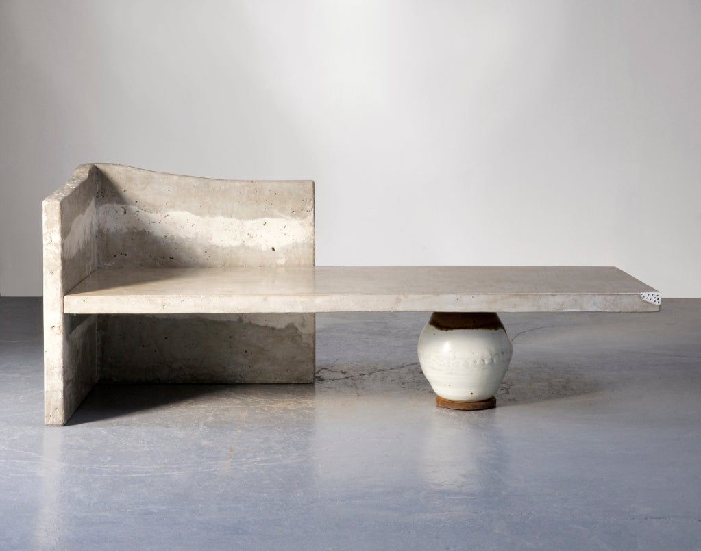 Image showing a bench made of concrete and ceramic pot for support