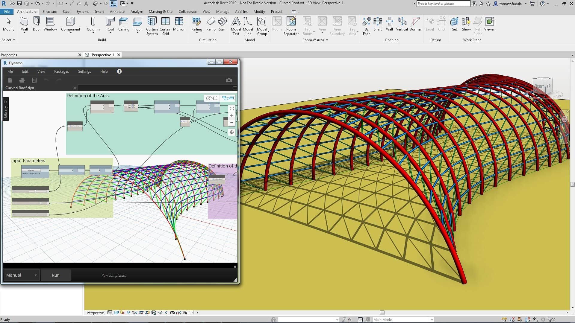 Dynamo interface and workflow for modelling a structural shell in Revit