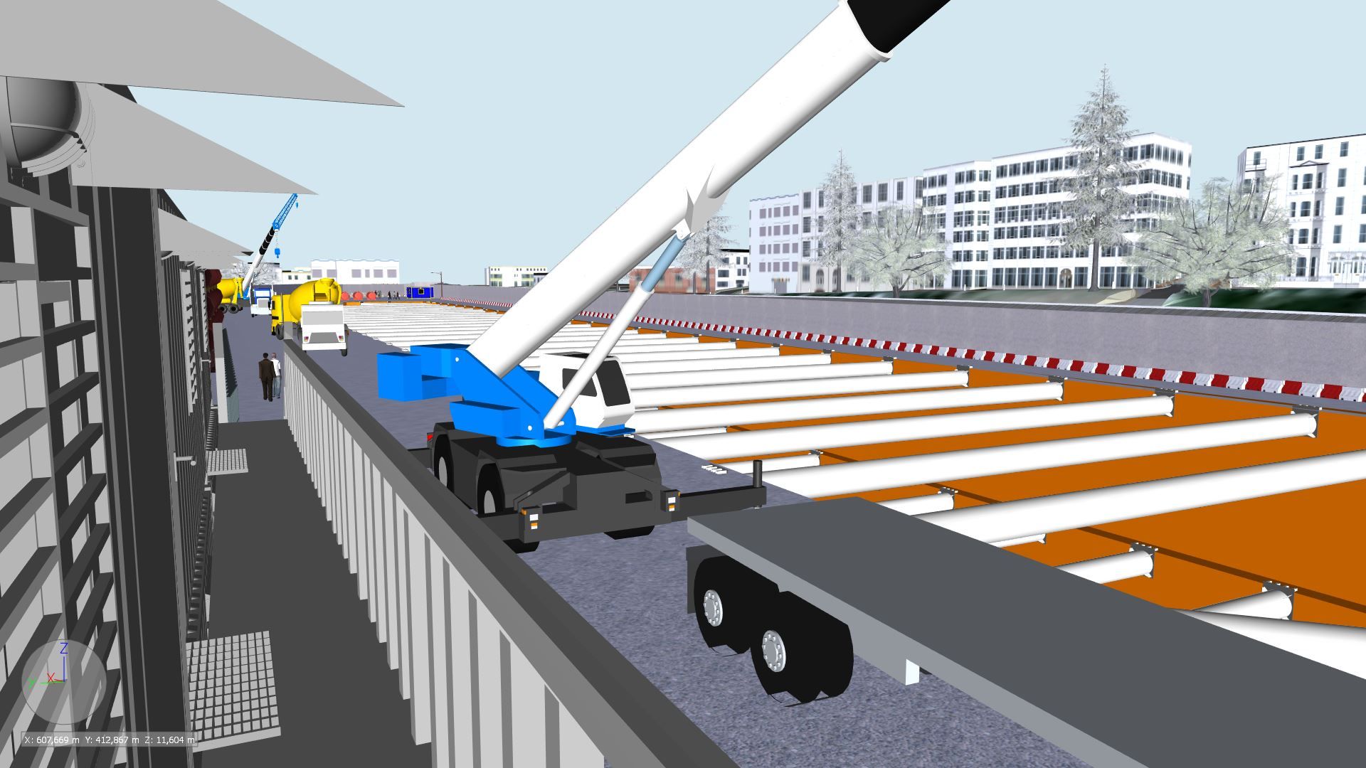 part of a 3D model for the construction site with heavy machinery and vehicles