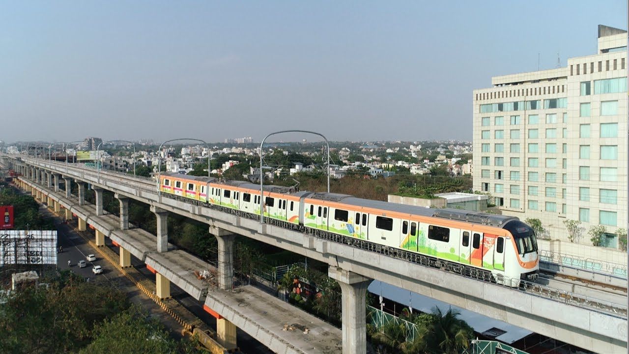 Nagpur Metro Train running through the Urbanscape