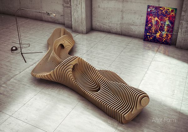 A non-linear parametric bench designed in plywood