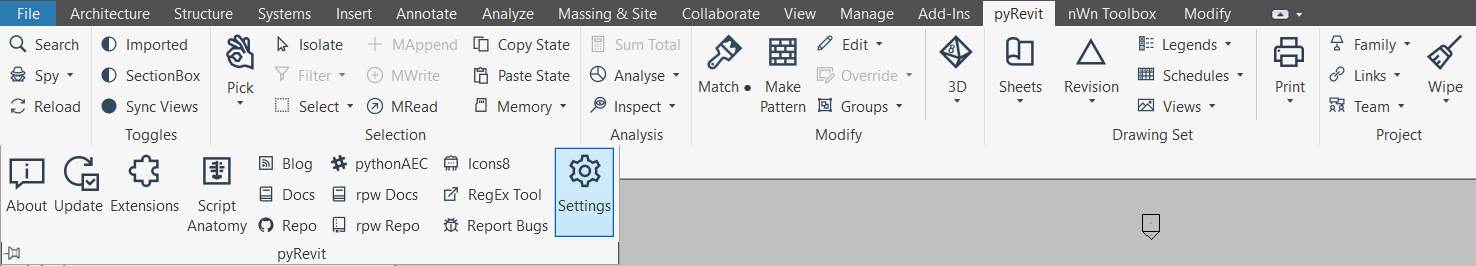 pyRevit tools as shown on the ribbon tab in Revit