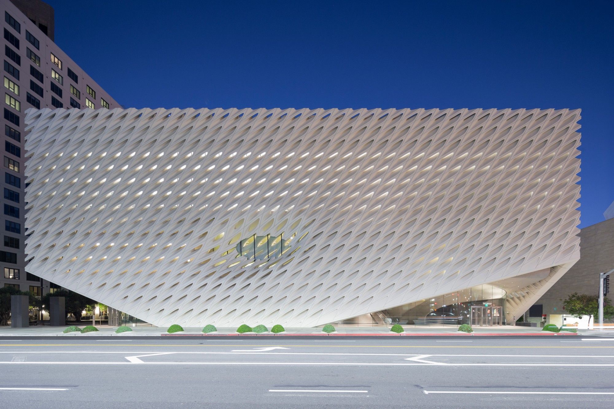 Exterior elevation of The Broad museum showing the entrance corners